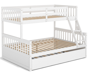 Costway Twin Over Full Convertible Bunk Bed with Twin Trundle-White 60"W x 78"D x 60"H