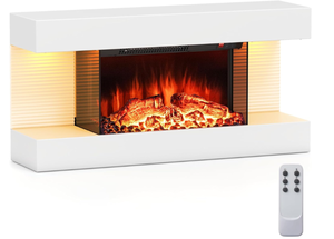COSTWAY 3-Sided View Electric Fireplace with Floating Mantel 32-inch Wide, 750/1500W Wall Mount 18-inch Fireplace with Remote Control, 12-Color Dimmable Flame & Ambient Light, 8H Timer, White