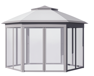 lot 27 image: Outsunny 11 x 13 Pop Up Gazebo Canopy Tent with Zippered Mesh Sidewalls and Carrying Bag, Event Tent Shelter for Patio Garden Backyard, Gray