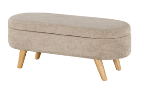 lot 28 image: HOMCOM Storage Ottoman Bench, 43.3 Upholstered End of Bed Bench with Wood Legs, Modern Entryway Bench, Beige