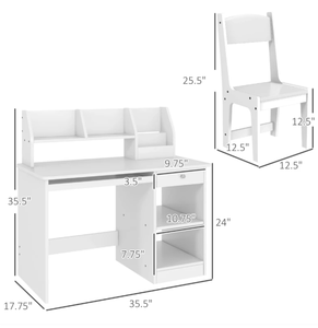lot 32 image: Qaba Kids Desk and Chair Set 5-8 Year Old with Storage, White