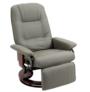 lot 34 image: HOMCOM Faux Leather Manual Recliner, Adjustable Swivel Lounge Chair with Footrest, Armrest and Wrapped Wood Base for Living Room, Gray