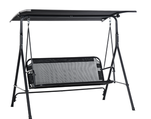 lot 37 image: Outsunny 2-Seater Patio Swing Chair, Outdoor Adjustable Canopy Porch Swing with Armrests, Texeline Fabric and Steel Frame, Black