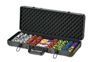 lot 38 image: Soozier 500PCs 14 Gram Clay Poker Chips Set Casino Poker Chips with Aluminum Case, Playing Cards, Dealer Button, 5 Dices