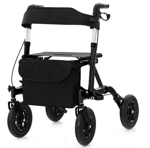 lot 55 image: GOFLAME All-Terrain Rollator Walker wPneumatic Tires, Foldable Outdoor Walkers wSeat, Backrest, 32-37 Adjustable Height & Storage Bag, Lightweight Aluminum Walker for Seniors & Adults, Black