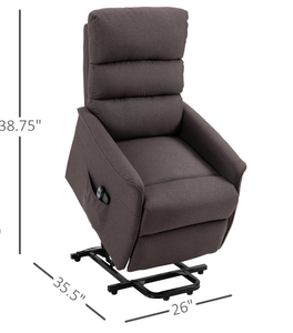 lot 57 image: HOMCOM Power Lift Assist Recliner Chair for Elderly with Remote Control, Linen Fabric Upholstery, Brown