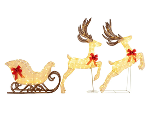 lot 60 image: Costway 3-Piece Christmas Lighted Reindeer and Sleigh Set