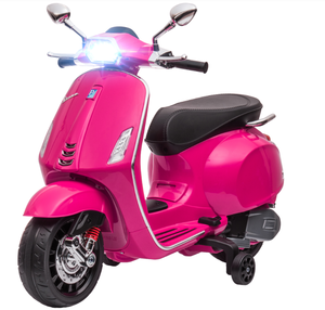 lot 62 image: Qaba Vespa Licensed Kids Motorcycle 6V Toddler Motorcycle with Music, FM Radio, Headlight, Pink