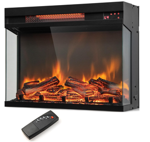 lot 68 image: Tangkula 23-Inch 3-Sided Electric Fireplace Insert with Remote Control, 1500W Fireplace Heater with Thermostat, Adjustable Brightness, 8H Timer, Overheat Protection