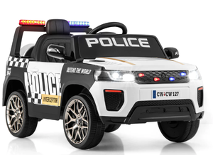lot 71 image: Costway 12V Kids Ride on Police Car with Remote and Siren Flashing Lights-White (Maybe Missing Hardware)