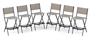 lot 72 image: COSTWAY Outdoor Patio Bar Chair Set of 6, Folding Bar Height Stool with Metal Frame & Footrest, Patio Bar Stool for Balcony, Garden & Poolside (6, Coffee)