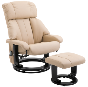 lot 94 image: HOMCOM 10-Point Massage Recliner Chair, Vibration Massage Sofa with Ottoman Footrest, Faux Leather and Swivel Wood Base for Living Room & Bedroom, Beige