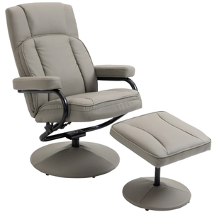 lot 96 image: HOMCOM Swivel Recliner, Manual PU Leather Armchair with Ottoman Footrest for Living Room, Office, Bedroom, Gray