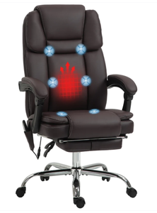 lot 100 image: Vinsetto 6 Point Vibration Massage Office Chair, PU Leather Reclining Computer Chair with Adjustable Height, Brwon