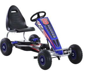 lot 101 image: Aosom Pedal Go Kart, 4 Wheels Pedal Ride On for Boys & Girls with Rubber Wheels, Adjustable Seat & Sharp Handling - Blue (Maybe Missing Hardware)