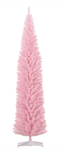 lot 103 image: HOMCOM 8ft Unlit Pencil Artificial Christmas Tree with Realistic Branches and 618 Tips, Plastic Base, Pink