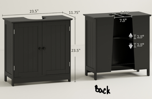 lot 109 image: HOMCOM Under Sink Bathroom Cabinet, Pedestal Sink Storage Cabinet with 2 Doors, Shelf and U-Shape, Black