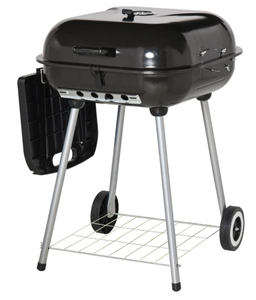 lot 110 image: Outsunny 22 Charcoal Barbecue Grill with Portable Wheel, Side Tray and Lower Shelf for Outdoor BBQ for Garden, Backyard, Poolside