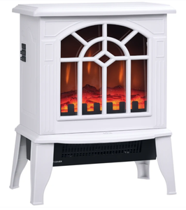 lot 111 image: HOMCOM Electric Fireplace Heater, Freestanding Fireplace Stove with Realistic Flames Overheating Protection 750W1500W, White