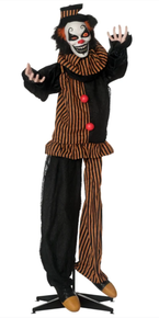 lot 112 image: Outsunny 67 Life Size Outdoor Halloween Decorations Talking Circus Clown, Animatronic Animated Prop, Decor with Sound and Motion Activated Light Up Eyes, Laughter (Used, Maybe Missing Hardware. Missing Parts Some Poles. Transit Damage See Photos)