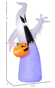 lot 113 image: HOMCOM 5.9 Halloween Inflatable Outdoor Decoration Ghost with Pumpkin, Blow Up LED Yard Decor for Garden, Lawn, Party, Holiday, Waterproof, Purple