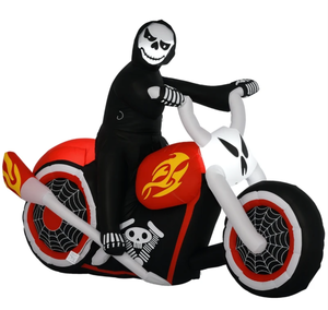 lot 114 image: HOMCOM 6 W Halloween Inflatables Outdoor Decorations Grim Ghost Biker, Blow Up LED Yard Decor for Garden, Lawn, Party, Holiday, Waterproof