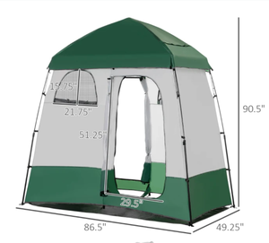 lot 116 image: Outsunny Two Room Pop Up Shower Tent with Shower Bag, Floor and Carry Bag, Green