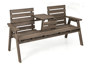 lot 122 image: Costway Outdoor Fir Wood Bench with Foldable Middle Table, Gray