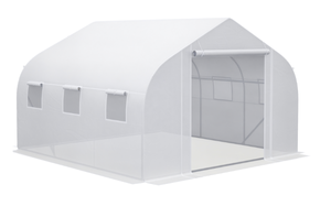 lot 123 image: Outsunny 11.5 x 10 x 6.5 Walk-in Greenhouse, Tunnel Green House with Zippered Mesh Door and 6 Mesh Windows, Gardening Plant Hot House with Galvanized Steel Frame, White