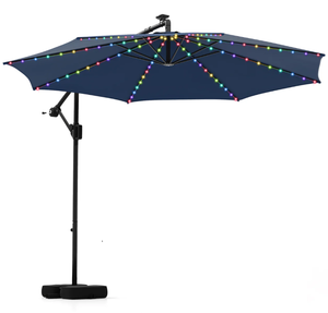 lot 125 image: Costway NP12389NY 10 ft. Solar Offset Hanging Umbrella with Base & LED Lights - Navy