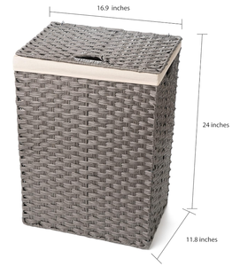 lot 132 image: Blue Ridge Basket Company Synthetic Wicker Laundry Hamper Basket With Lid and Liner (Gray)