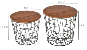 lot 202 image: HOMCOM End Tables Set of 2, Nesting Tables with Storage, Round Accent Side Tables with Removable Top for Living Room, Black Brown
