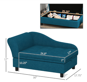lot 203 image: PawHut Pet Sofa Dog Sofa for Small Dogs with Storage, Dark Blue