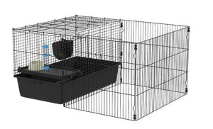 lot 231 image: PawHut 33 Small Animal Cage with Playpen, Bunny Hutch Indoor for Guinea Pigs Hedgehogs with Accessories, Water Bottle, Food Dish, Feeding Trough