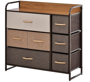 lot 233 image: HOMCOM 7-Drawer Dresser, Fabric Chest of Drawers, 3-Tier Storage Organizer for Bedroom Entryway, Tower Unit with Steel Frame Wooden Top, Maple Wood