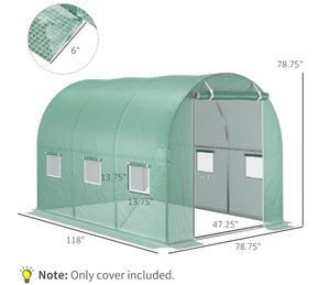 lot 234 image: Outsunny 9.8 x 6.6 x 6.6 Plastic Greenhouse Cover Replacement, Heavy Duty Waterproof Tarp for Hoop House, Sheeting with 6 Windows, Door & Reinforcement Grid, Green (COVER ONLY)