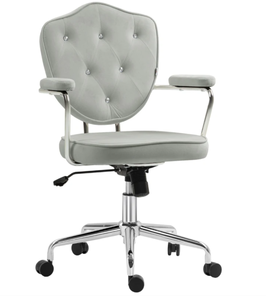 lot 235 image: HOMCOM Cute Office Chair, Desk Chair with Button Tufted Velvet-Feel Fabric, Swivel Computer Vanity Chair, Gray