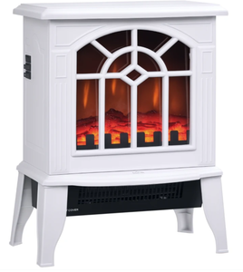 lot 342 image: HOMCOM Electric Fireplace Heater, Freestanding Fireplace Stove with Realistic Flames Overheating Protection 750W1500W, White (Not Tested)