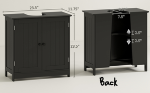 lot 343 image: HOMCOM Under Sink Bathroom Cabinet, Pedestal Sink Storage Cabinet with 2 Doors, Shelf and U-Shape, Black