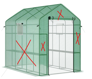 lot 346 image: Outsunny 7 x 5 x 6 Walk-in Greenhouse for Outdoors with Mesh Door and Windows, 18 Shelf Hot House with Trellis, Plant Labels, UV Protective for Growing Flowers, Herbs, Vegetables, Saplings, Green (Missing Part Green Tent)