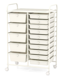 lot 349 image: Costway 15 Drawer Rolling Storage Cart Tools Scrapbook Paper Office School Organizer White