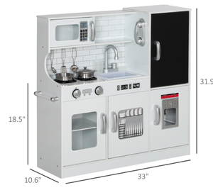 lot 352 image: Qaba Pretend Play Kitchen, Kids Kitchen Playset with Play Phone, Chalkboard, Towel Rack & Ice Maker for 3-8 Years White (Used, Maybe Missing Hardware)