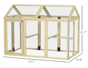 lot 354 image: PawHut Wooden Chicken Run, Combinable Design with Perches, 4.6 x 2.8, Nature Wood