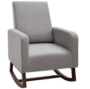 lot 17 image: HOMCOM Accent Lounge Rocking Chair with Solid Curved Wood Base and Linen Padded Seat, Grey