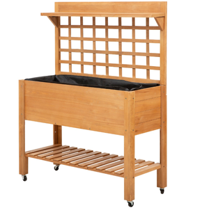 lot 20 image: Outsunny 41x18x53 Elevated Garden Raised Bed with Shelf and Wheels Solid Wood Planter Flower Herb Boxes for Vegetables Flower OutdoorIndoor - Brown