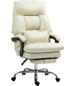 lot 21 image: HOMCOM Overstuffed Office Chair, High Back Desk Chair with Foot Rest, Reclining PU Leather Computer Chair, Cream White (Missing Hardware)