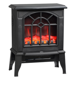 lot 206 image: HOMCOM Electric Fireplace Stove, 18 Freestanding Fireplace Heater with Realistic Flame, Overheating Protection, Portable, 750W1500W, Black