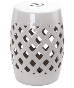lot 209 image: Outsunny 13 x 18 Ceramic Garden Stool with Woven Lattice Design & Glazed Strong Materials Decorative Outdoor Stool, White