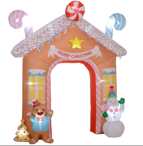 lot 211 image: Outsunny 10FT Giant Inflatable Candy House Archway, Christmas Blow Up Arch with LED Lights for Indoor, Outdoor, Yard