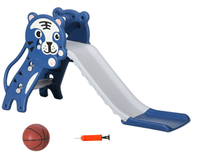 lot 212 image: Qaba Slide for Kids with Basketball Hoop for Indoor Use, Easy Set Up Baby Slide for Kids 18-36 Months, Blue